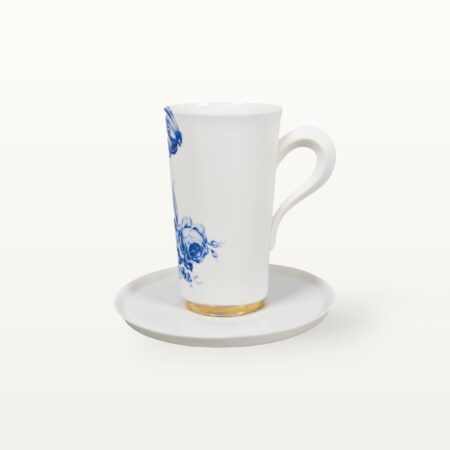 Große Porzellantasse mit Untertasse - Blumen