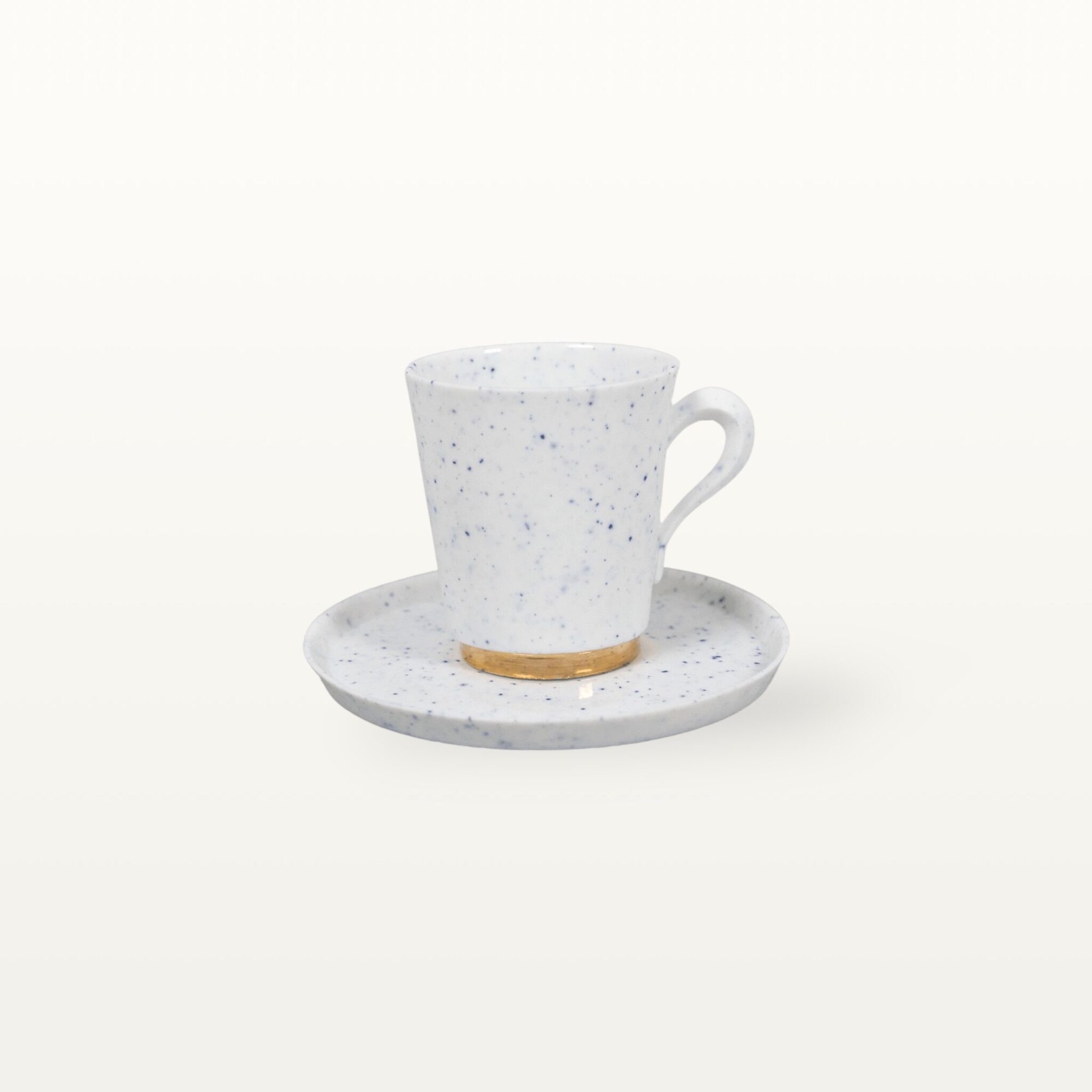 Kleine Tasse und Unterteller aus Porzellan - Gesprenkelt