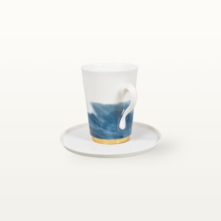 Mittlere Porzellantasse mit Untertasse - Blau – Bild 4