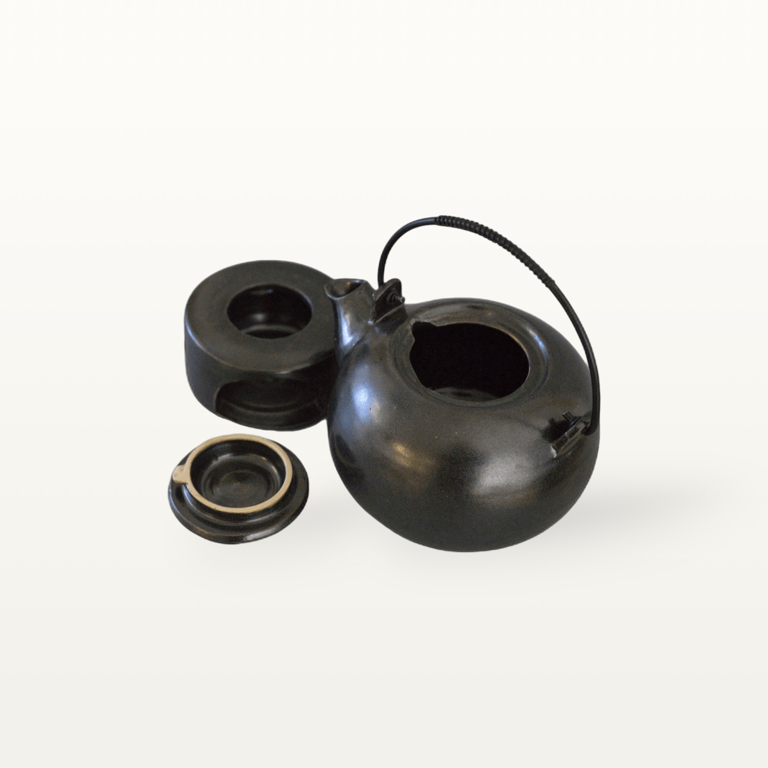 Schwarze, runde Teekanne aus Steinzeug mit Stövchen - Steinbrecher Set 2 Schwarze, runde Teekanne aus Steinzeug mit Stövchen - Steinbrecher Set – Bild 2