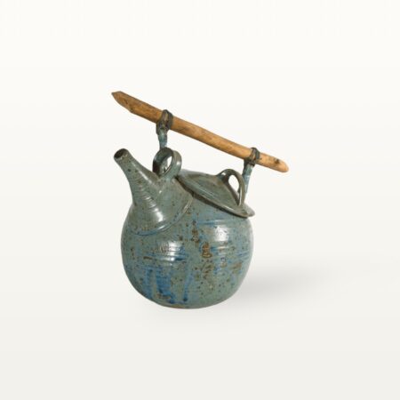 Alternative view of Große Keramik Teekanne mit Holzgriff in schönem Design - Blau