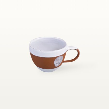 Milchkaffeetassen "Gesichtspunkte" - Terrakottaband