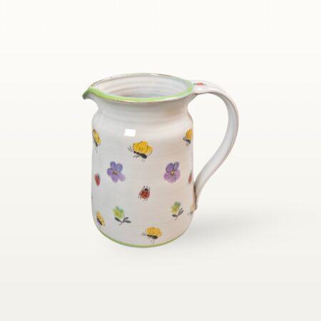 Großer Keramik Krug mit Insekten- und Blumenmotiv