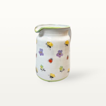 Großer Keramik Krug mit Insekten- und Blumenmotiv – Bild 4