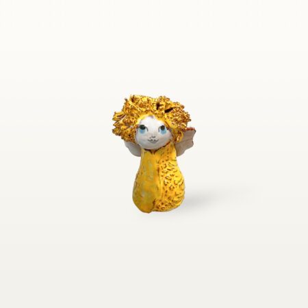 Kleine, gelbe Schutzengel Figur aus Keramik