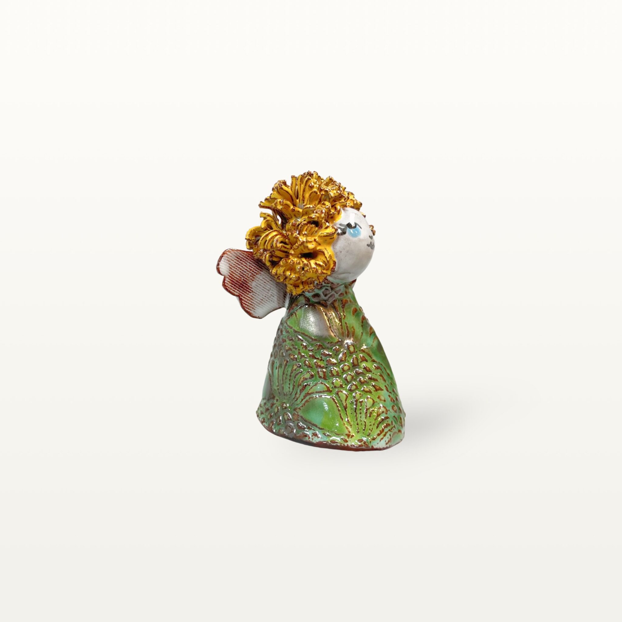 Mittelgroße, grüne Schutzengel Figur aus Keramik 4 Mittelgroße, grüne Schutzengel Figur aus Keramik – Bild 4