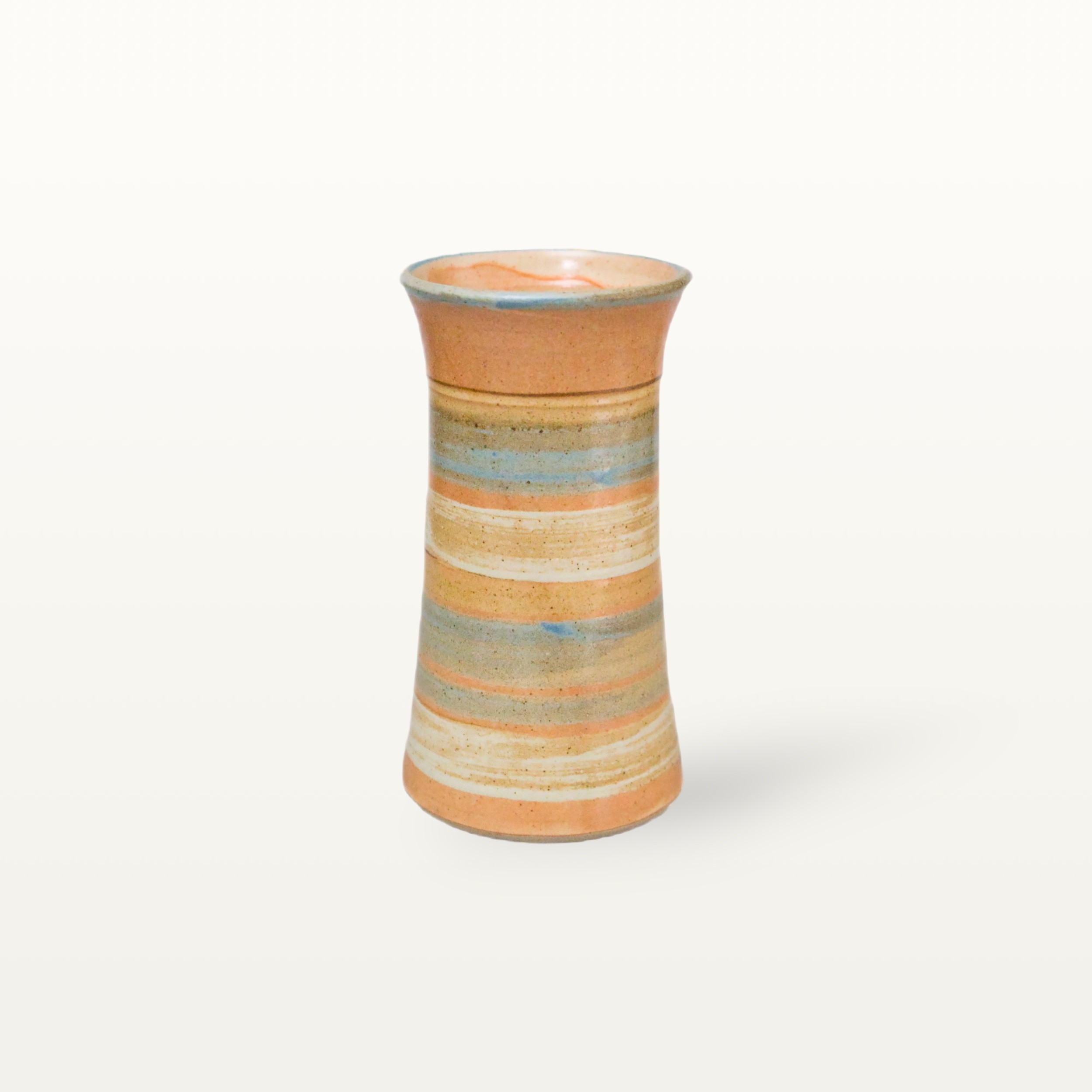 Keramikvase - Shino - Blau-Bunt gestreift 1 Keramikvase - Shino - Blau-Bunt gestreift