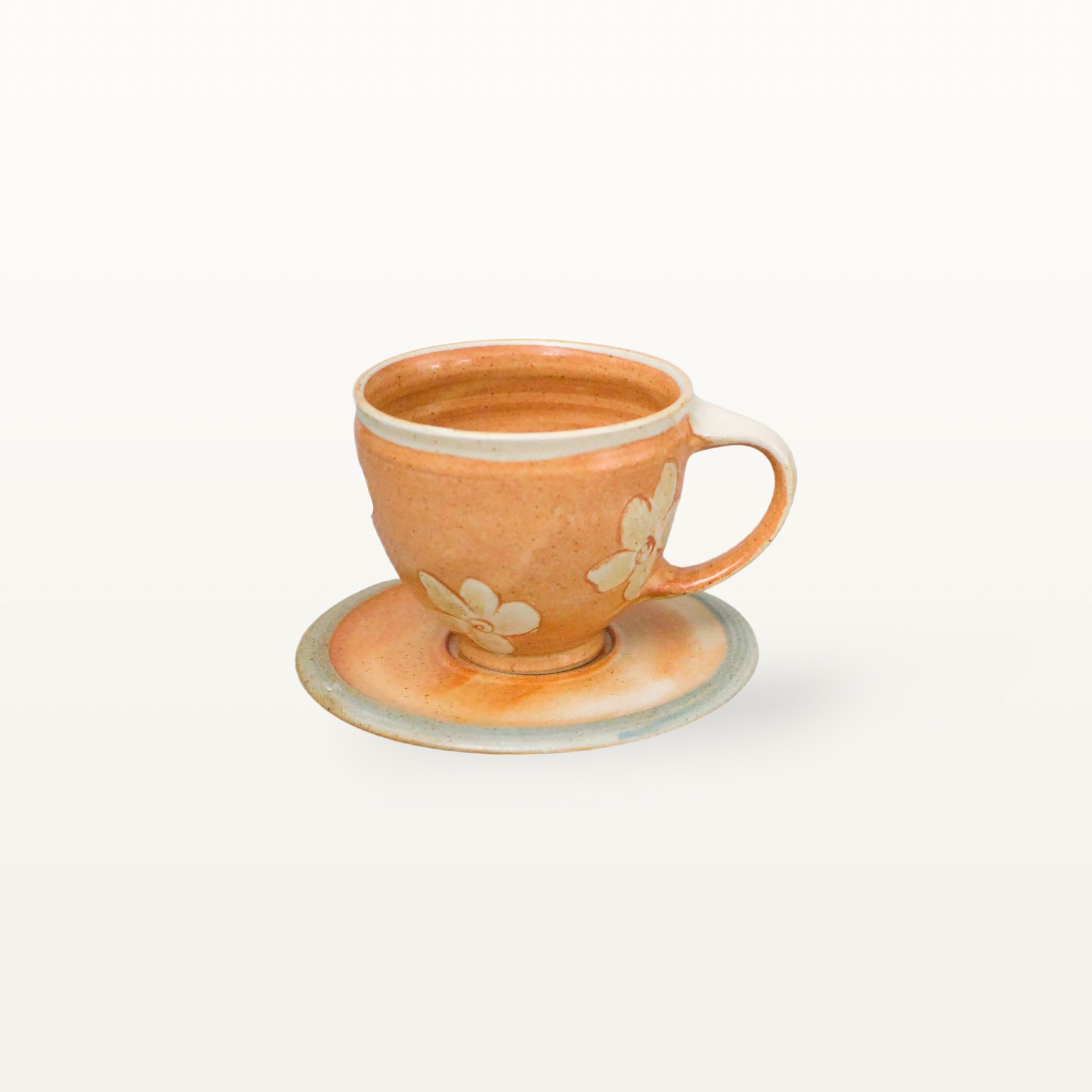 Tasse mit Untertasse - Shino - weiße Blume 1 Tasse mit Untertasse - Shino - weiße Blume
