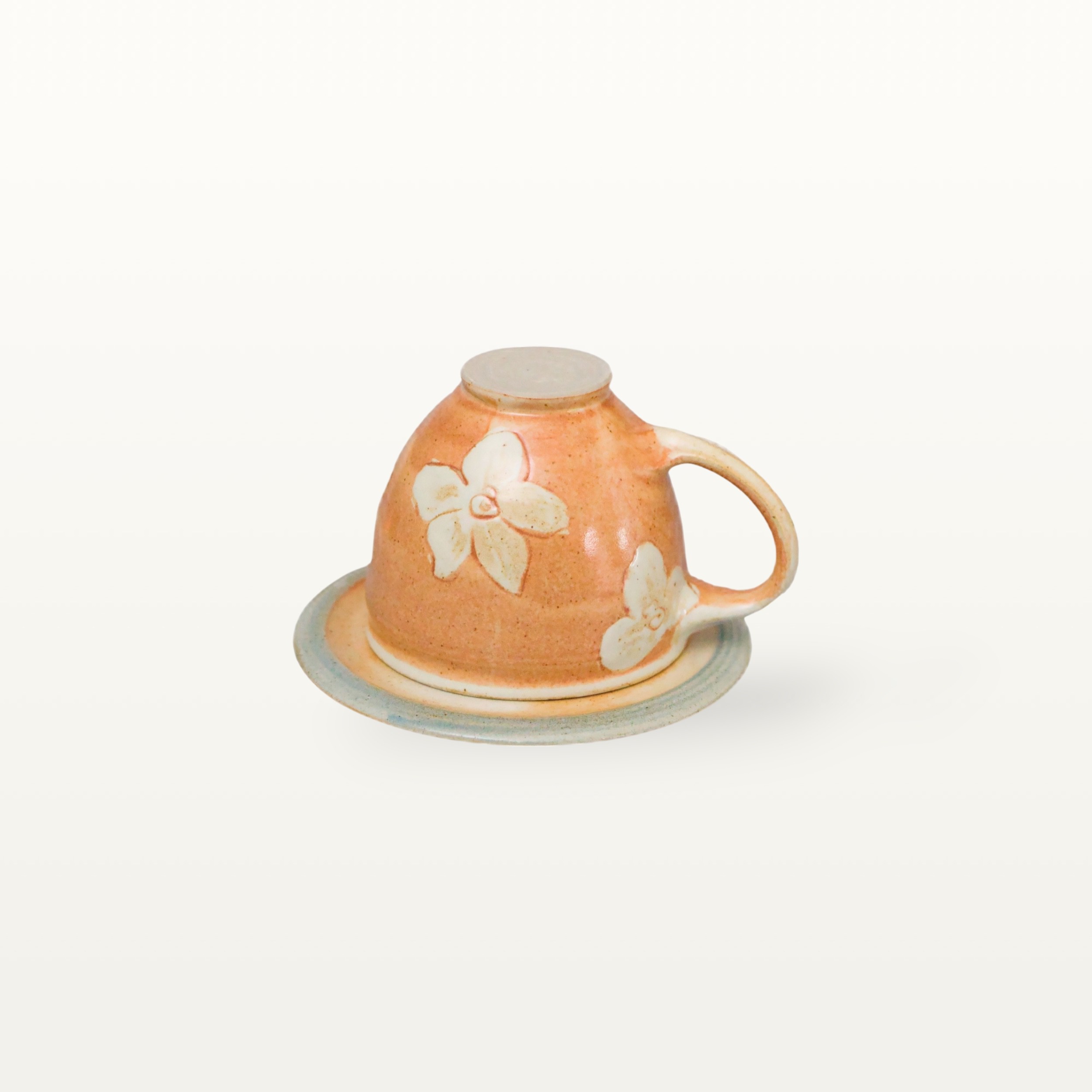 Tasse mit Untertasse - Shino - weiße Blume 2 Tasse mit Untertasse - Shino - weiße Blume – Bild 2