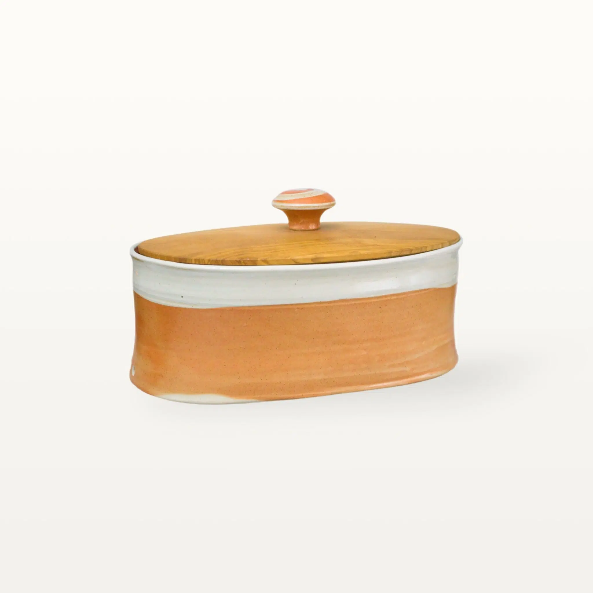 Ovaler Brottopf mit Holzdeckel - Shino 1 Ovaler Brottopf mit Holzdeckel - Shino