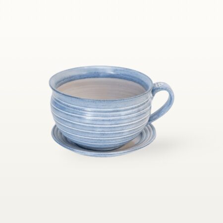 Bauchige Tasse mit Untertasse "Feinstrich Blau"